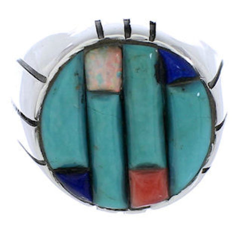 Genuine Sterling Silver Multicolor Inlay Ring Size 11-3/4 JX37771